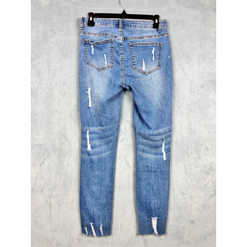 Venus Floral Embroidered Rose Skinny Jeans Medium Wash Raw Hem Size 4 - Picture 2 of 13